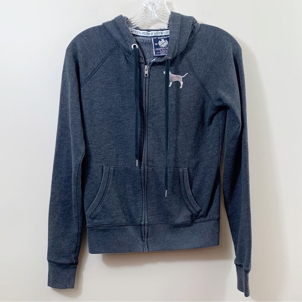 PINK Wish For PINK Bedazzled Charcoal Zip-up Hoodie Sweatshirt